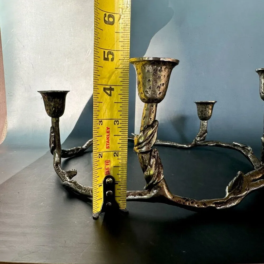 VTG Heavy Cast Metal 5 Taper Candle Holder Twig Branch Wreath Advent Centerpiece